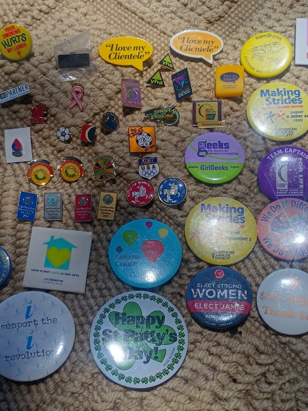 Assorted Colorful Pinback Buttons Collection